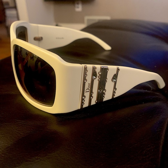 Dior Accessories - Christian Dior White/Gold Diorrain 2 with Swarovski Crystals Sunglasses